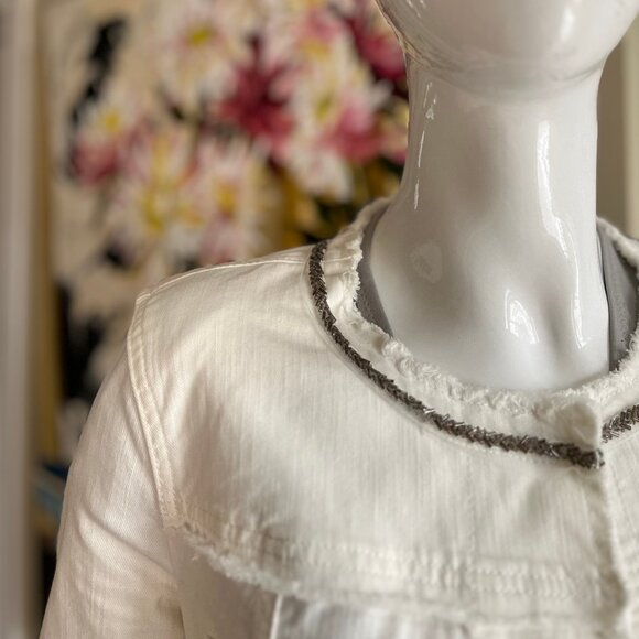 Marc Aurel White Denim Jacket with beaded and gosse detail - size 38 / medium - Picture 3 of 15